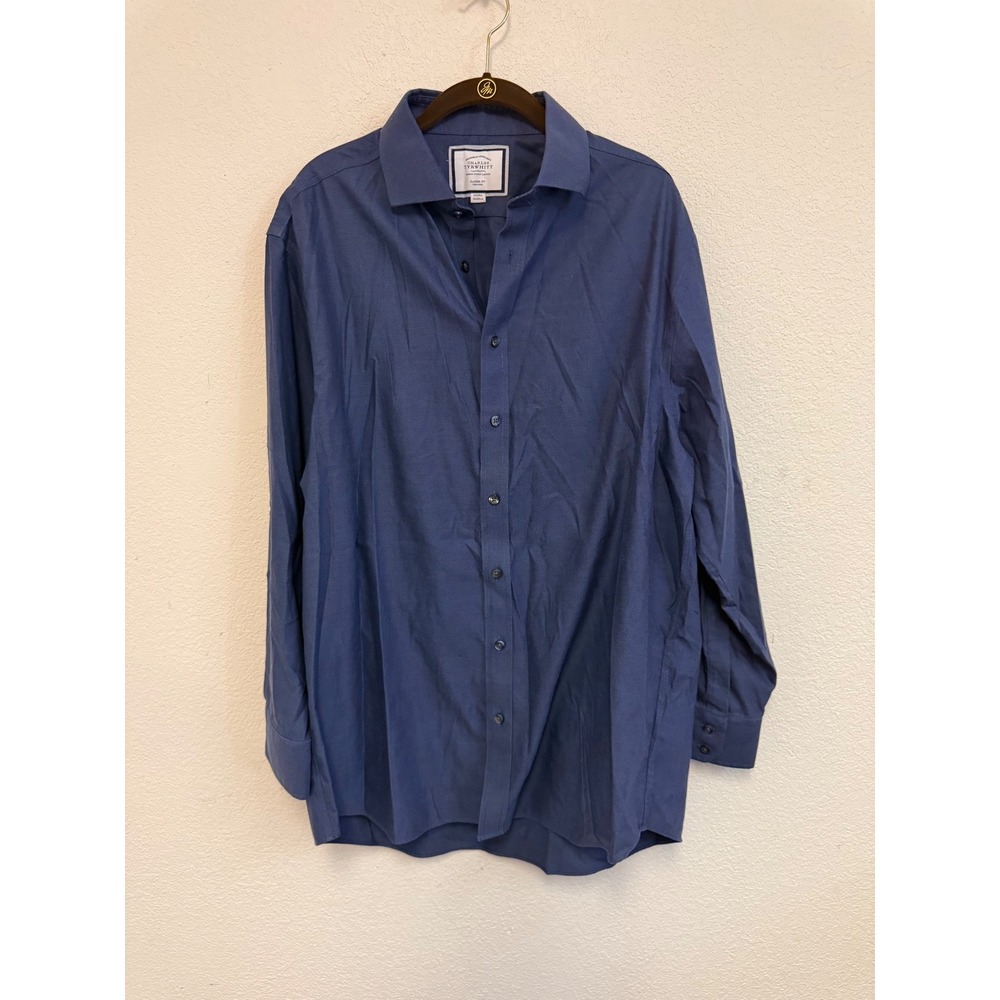 Charles Tyrwhitt Mens Classic Fit Non-Iron Cotton Dress Shirt Navy Blue 17/34in
